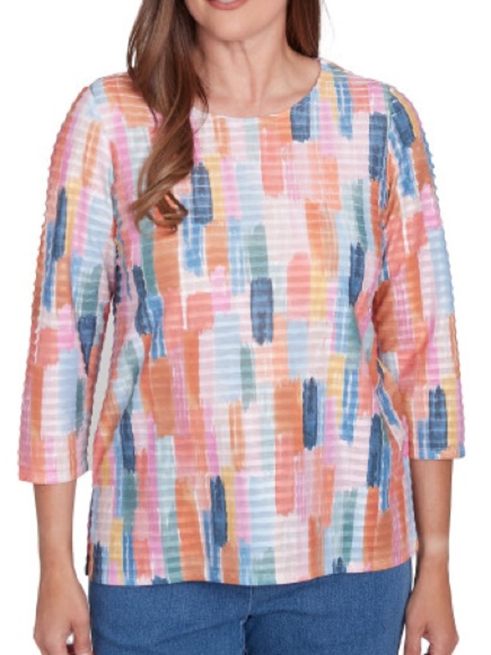 Alfred Dunner Free Spirit Brushstrokes
Mini Ruffle Top Multicolor size XL